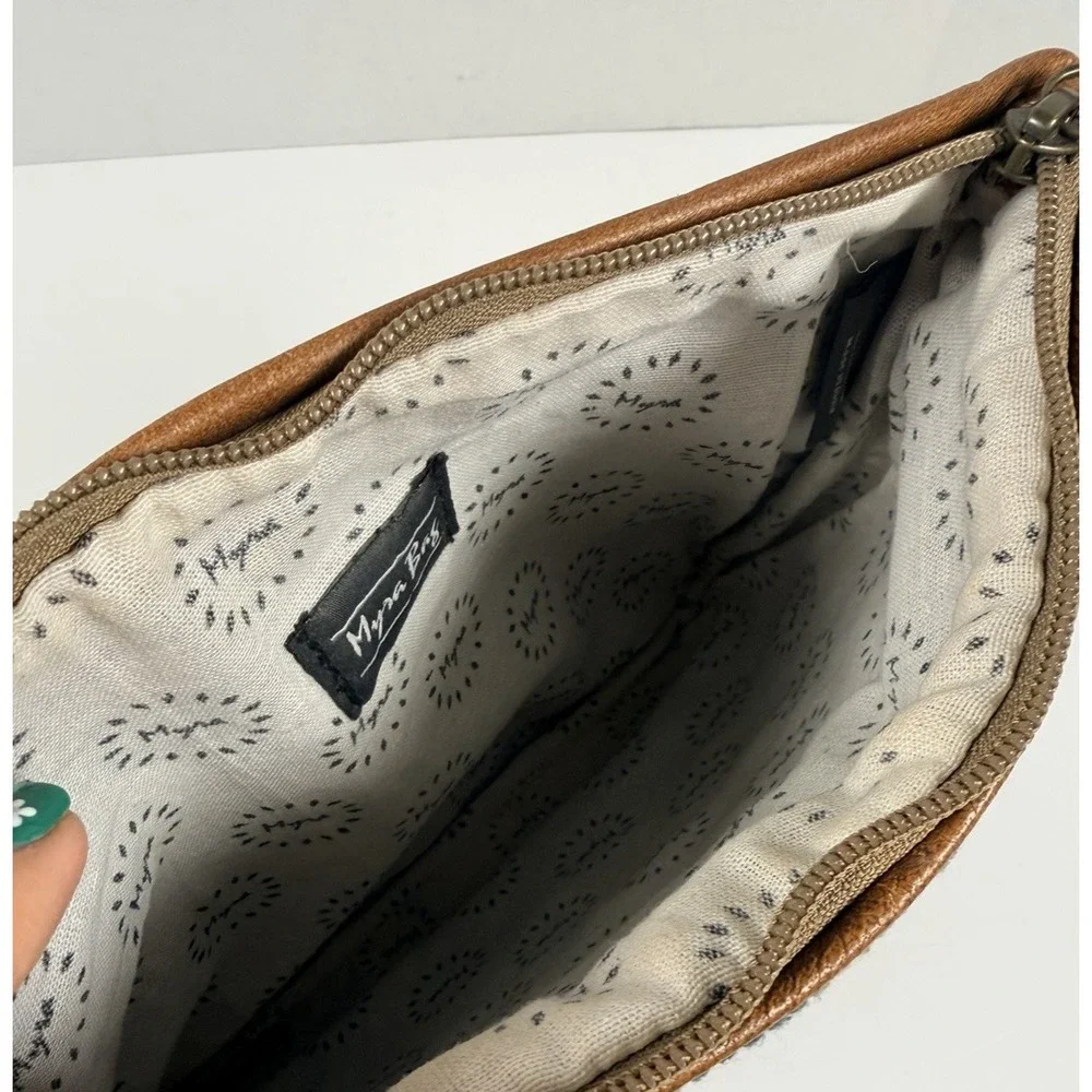 Myra Bag Leather Woven Cotton Canvas Aztec Wristlet Clutch Bag